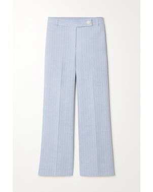 Брюки прямые голубые в тонкую полоску из льна и вискозы TR1-1001 от  