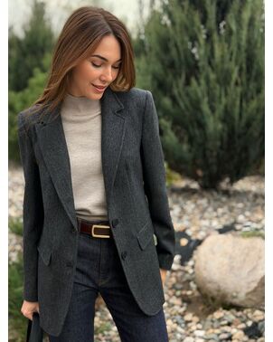 Жакет темно-серый в ёлочку с шерстью  LW-125021-gray от LW 