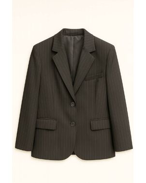 Жакет однобортный черный в тонкую полоску с добавлением шерсти-LWWN-125036 от  