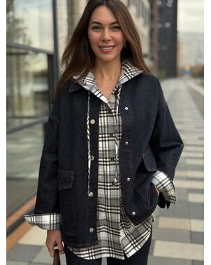 Женская рубашка  из хлопка в клетку с капюшоном 105016 от Luisa Wang 