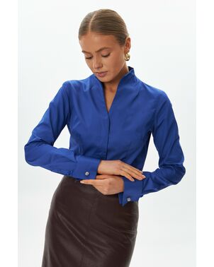 Рубашка из хлопка синяя под запонку воротник стойка  -9047 от byME 