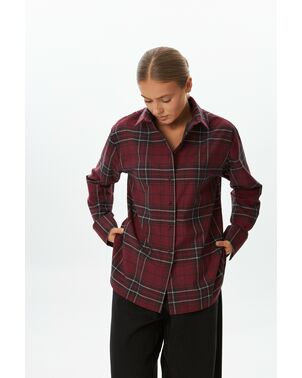 Женская рубашка фланелевая  красная в клетку из хлопка-9052 от byME 