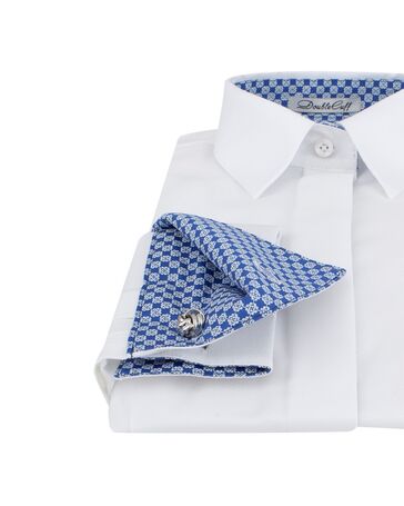 Женская рубашка под запонку приталенная с супатной застежкой с отделкой (белая) - 7824 от byME 