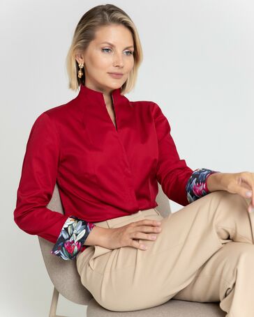 Женская рубашка вишнёвая воротник стойка под пуговицы с отделкой - 8349 от ByME 