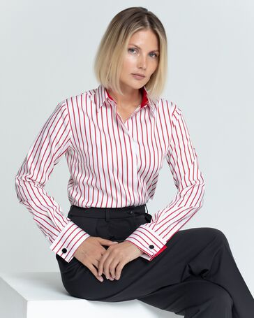 Женская рубашка под запонку в красную полоску - 8352 от ByME 