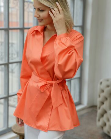 Женская рубашка на запа́х с поясом оранж - 8494 от ByME 