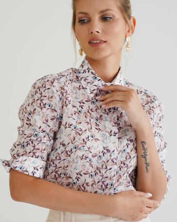 Женская рубашка с рукавом 3/4 с принтом листики 8533 от byME 