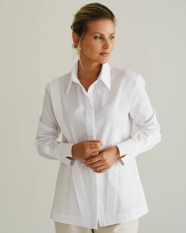 Женская рубашка белая из хлопка с интересной манжетой под пуговицы 8549 от ByME 