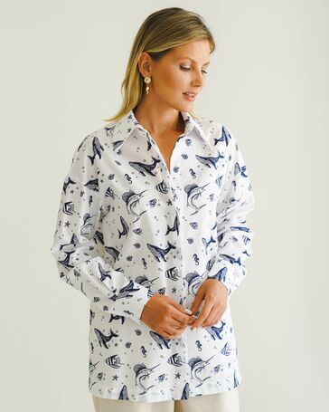 Женская рубашка с универсальным манжетом морской принт - 8548 от byME 