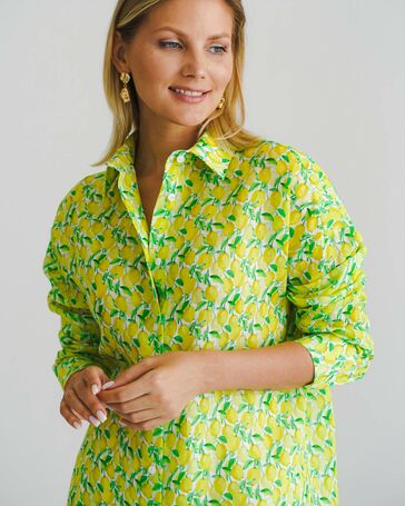 Женская рубашка из крапивы принт лимоны -8556 от byME 