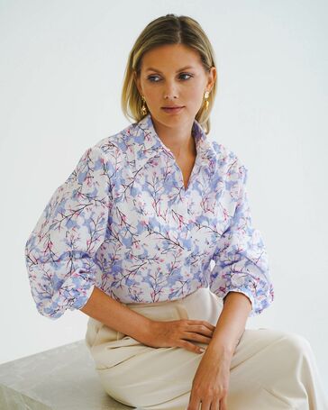 Женская рубашка из хлопка с рукавами фонариками - 8558 от ByME 
