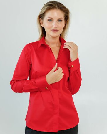 Женская рубашка полуприталенная под запонки красного цвета - 8620 от ByME 
