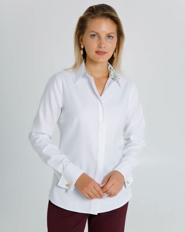 Женская рубашка под запонки с яркой отделкой из премиального хлопка двойное кручение нити- 8624 от ByME 