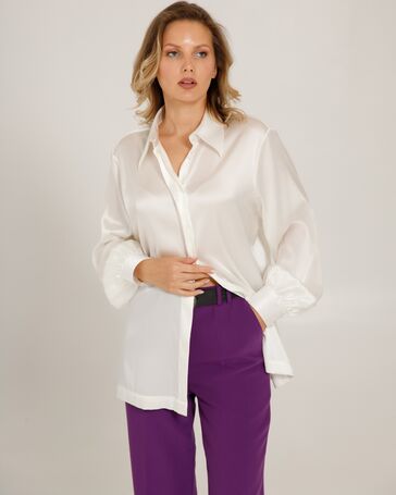 Женская блуза в прямом силуэте белая шелковая - 8521 от byME 
