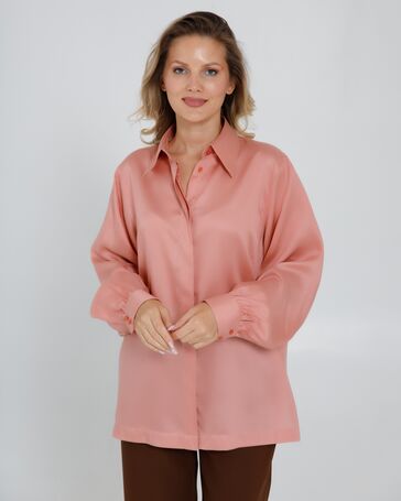 Женская рубашка под пуговицу персиковая в прямом силуэте - 8522 от byME 