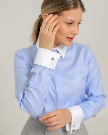 Женская рубашка из хлопка под запонки голубая - 8739 от byME 