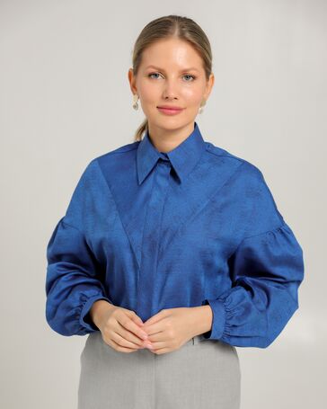 Женская рубашка из хлопка синяя - 8753 от ByME 