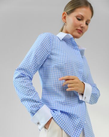 Женская рубашка из хлопка в голубую клетку-8760 от  