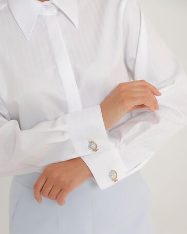 Женская рубашка белая из хлопка с универсальным манжетом-8765 от byME 