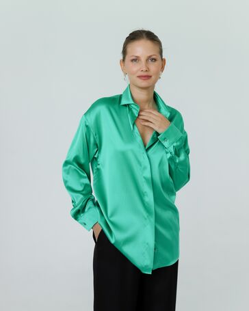 Женская рубашка из шелка зеленая-8769 от  