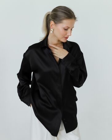 Женская рубашка из шелка черная-8773 от  