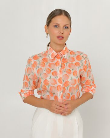 Женская рубашка из крапивы рукав 3/4 с принтом персики-8790 от byME 