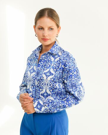 Женская рубашка из хлопка с принтом гжель-8805 от  