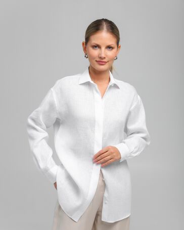 Женская рубашка из льна белая-8807 от  