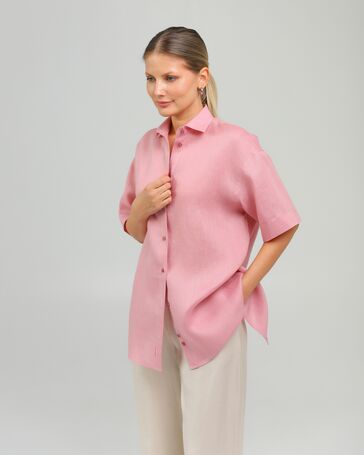 Женская рубашка из льна пыльная роза-8809 от  