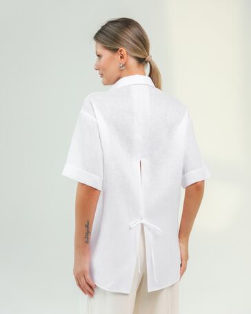 Женская рубашка из льна белая-8811 от  
