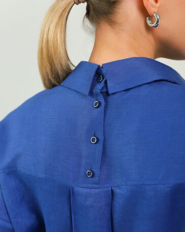 Женская рубашка из льна синяя-8812 от  