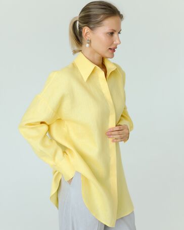 Женская рубашка из льна желтая-8814 от  