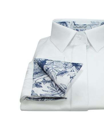 Женская рубашка под запонки белая из фактурной ткани твилл - 7629 от DoubleCuff 