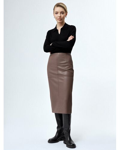 Юбка женская прямая из экокожи темно-бежевая от byME 