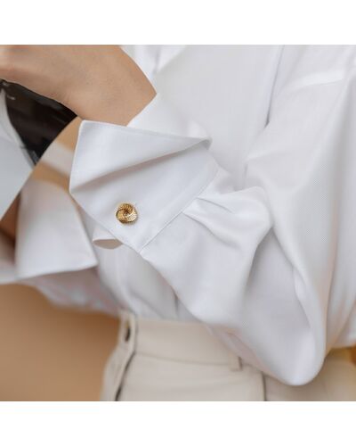 Женская рубашка с высоким манжетом под запонку белая фактура ёлочка - 8264 от byME 