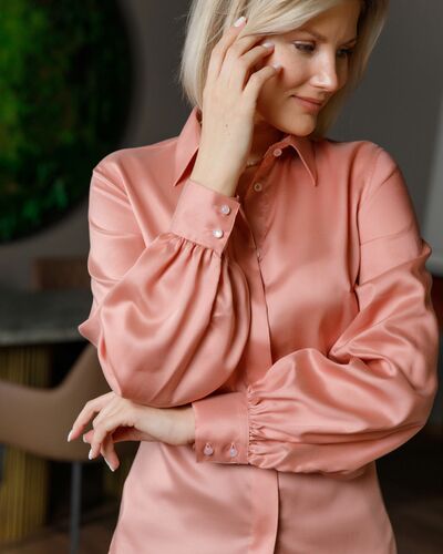 Женская рубашка с пышным рукавом персиковая - 8429 от byME 