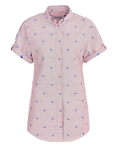 Женская рубашка оверсайз с вышивкой фламинго удлиненная - 7277 от DoubleCuff 