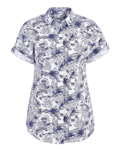 Женская рубашка оверсайз рисунок синие цветы удлиненная - 7278 от DoubleCuff 