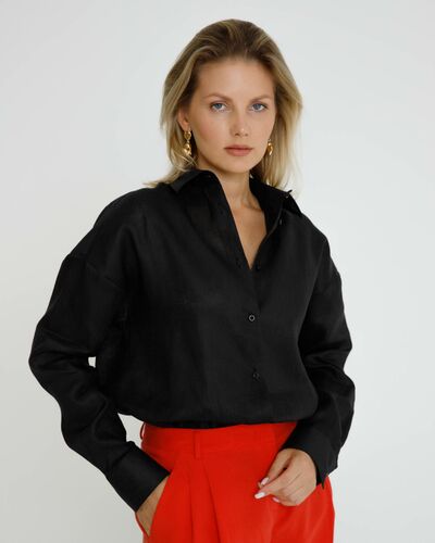 Женская рубашка льняная черная - 8568 от byME 