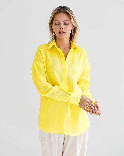 Женская рубашка изо льна оверсайз желтая - 8575 от byME 
