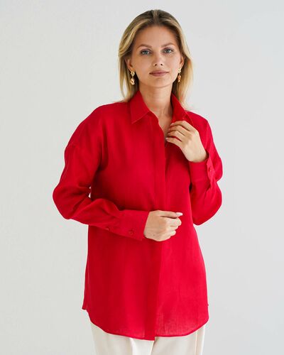 Женская рубашка изо льна оверсайз красная- 8576 от byME 