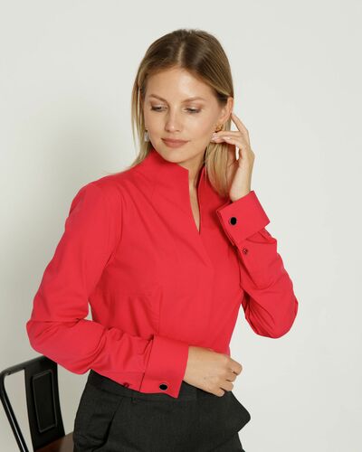 Женская рубашка под запонку воротник стойка красная - 8644 от byME 