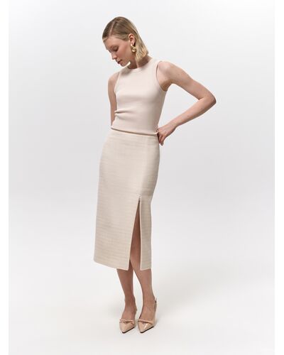 Юбка-карандаш из твида экрю/пудра от Calista 