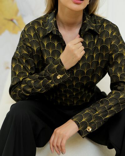 Женская рубашка из хлопка с золотистым узором - 8727 от byME 