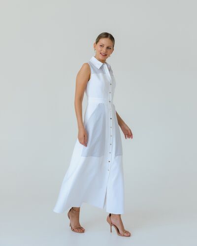 Платье белое в голубую полоску из хлопка от LW 