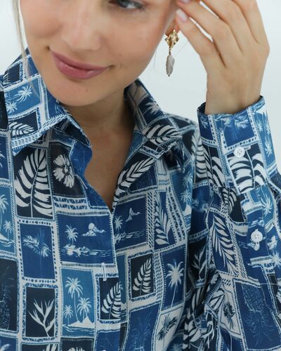 Женская рубашка из крапивы синие тропики 8828 от byME 