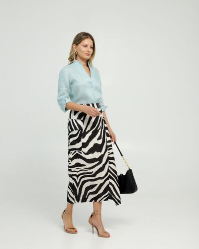 Женская рубашка воротник стойка изо льна мятного цвета удлиненная рукав 3/4 - 8832 от byME 