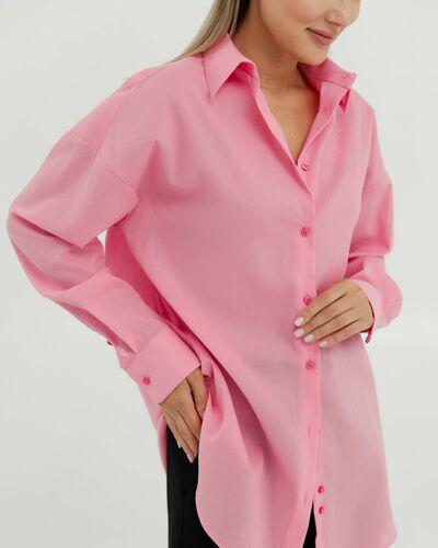 Рубашка хлопковая розовая из  жатой фактуры 8869 от byME 
