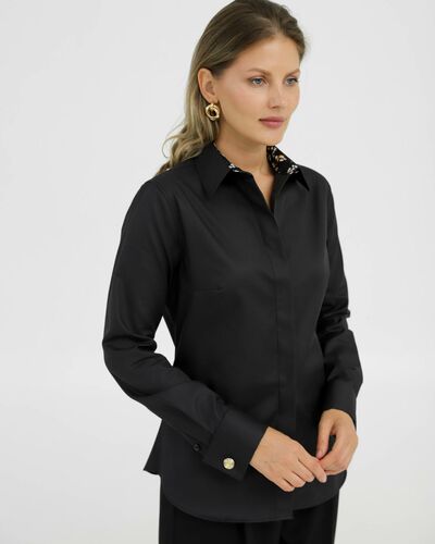 Рубашка хлопковая под запонки черная с отделкой 8921 от byME 