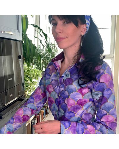 Женская рубашка  принт - яркие шарики, под пуговицы с супатной застежкой полуприталенная - 7814 от DoubleCuff 